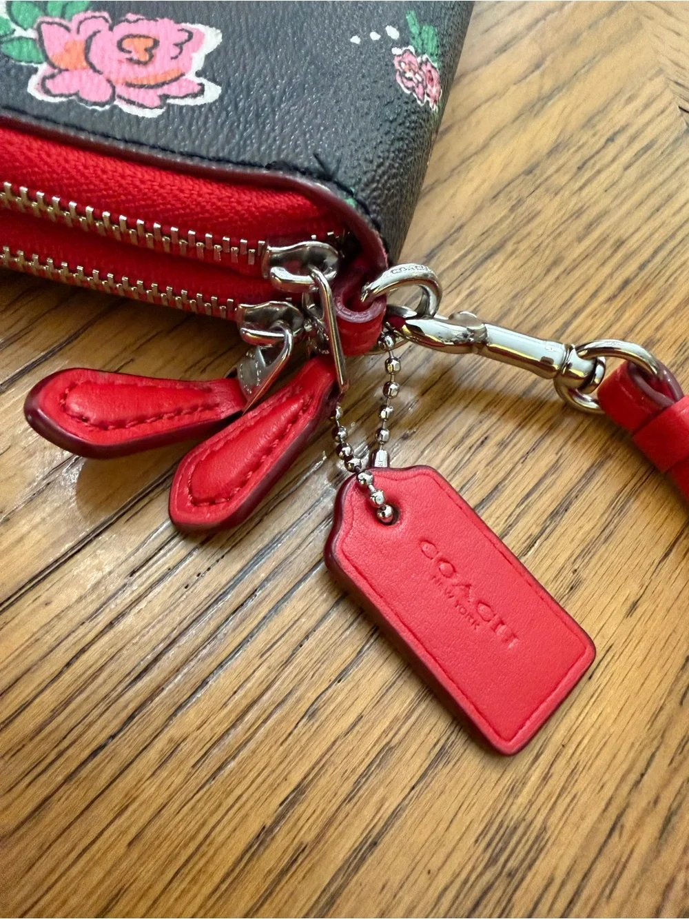 Coach C Double Zip Floral Zip Wristlet Wallet